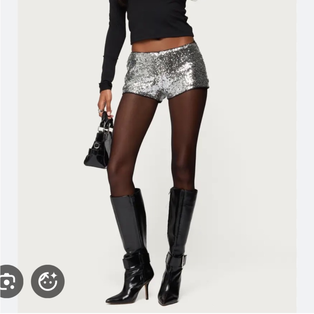 NWT Trina Turk Silver Sequin High Waist Micro Mini Shorts